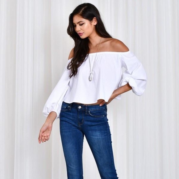 White Off Shoulder Flounce Crop Top - Picture 3 of 5